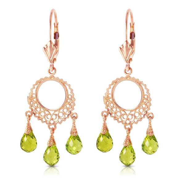 14K. SOLID GOLD CHANDELIER EARRING WITH PERIDOTS (Rose Gold) - Picture 3 of 3